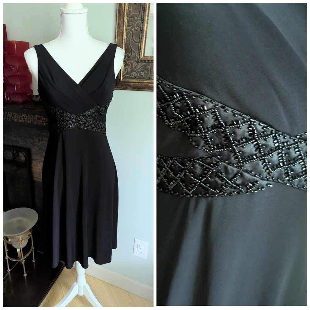 Y2K Jessica Howard Midi Dress 4 Petite Beaded Criss Cross Sleeveless Witchy 178